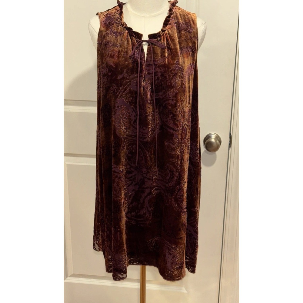 Johnny Was Velvet Burnout Silk Blend Dress Paisley Earthy Whimsical Boho Sz XL